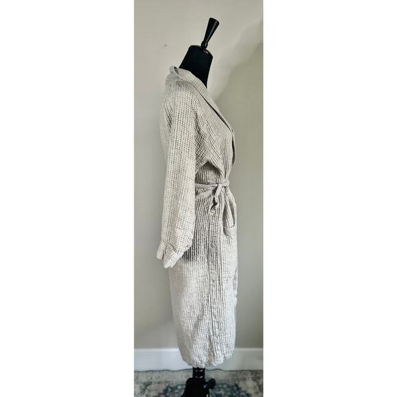TOUCH By ROUGH LINEN Oatmeal Mid Calf Waffle Knit Linen Robe Size S - Picture 4 of 7